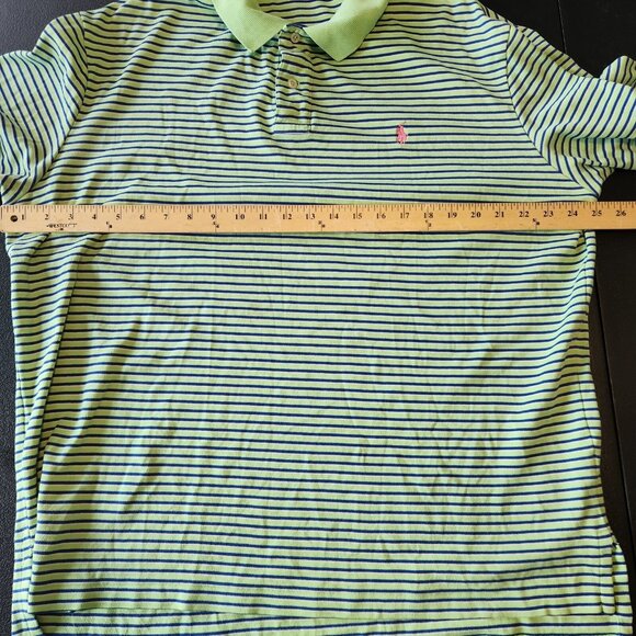 Polo Ralph Lauren Polo Shirt Green Blue Striped Short Sleeve Pony XL‎ Golf EUC - Picture 8 of 9
